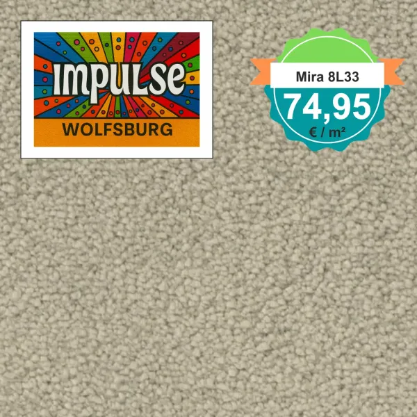 Draufsicht auf Vorwerk Mira 8L33 mit Preisetikett 74,95 €/m²